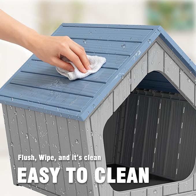 Multi-use Cat Litter Box Enclosure with Spacious Door, Plastic Hidden Litter Box & Cat Bed with Hidden Air Hole, Cabin-Style Cat House Suitable for Warm Outdoor and Indoor Use, Blue