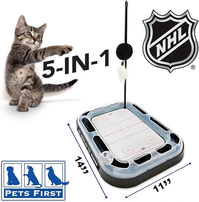 Pets First NHL Los Angeles Kings 5-in-1 Cat Scratcher Toy with Interactive Cat Ball Bell in Tracks