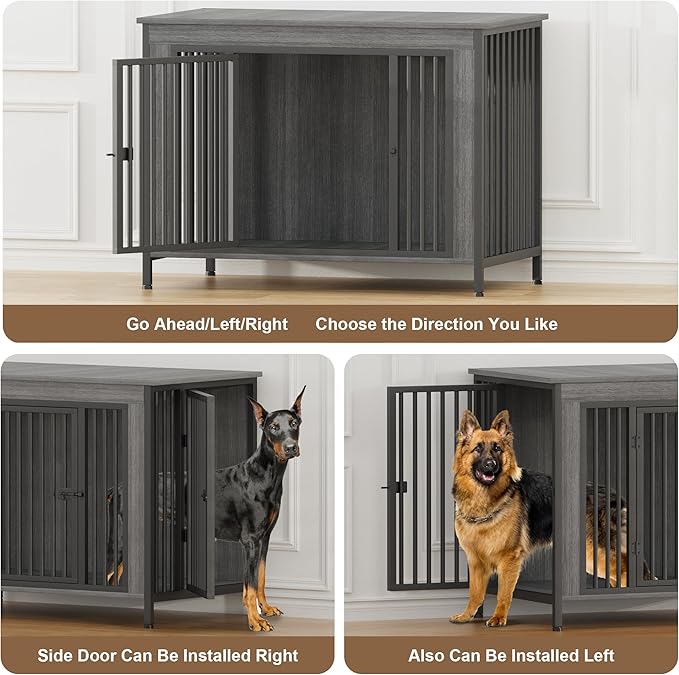 EasyCom Dog Crate Furniture for 1 or 2 Dogs, Heavy Duty Single/Double Dog Crates for Small/Medium/Large Dogs, Dog Kennel Furniture Indoor as TV Stand, Extra Large Size 47.24" L(65-92 Pounds), DGY
