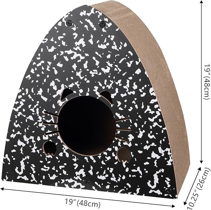 CSR1006B Koko 19" Modern Cardboard Triangle Cat Cave Scratcher with Catnip, 2-in-1 Corrugated Cat House Hideaway & Scratching Board for Cats, Durable Furniture Protector, Space-Saving