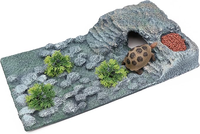 AQUA KT Turtle Ramp Climbing Basking Platform, Tortoise Dock and Hideout, Turtle Food Bowl, Terrarium Plant, in Complete Terrarium Aquatic Decoration Kit, Pack of 1