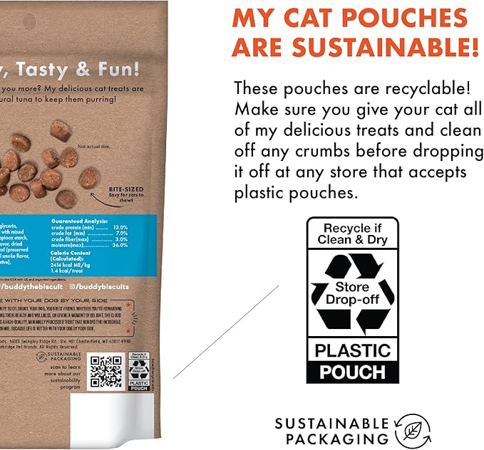 Buddy Biscuits Soft & Chewy Grain Free Cat Treats, Tuna, 3 oz. Pouch