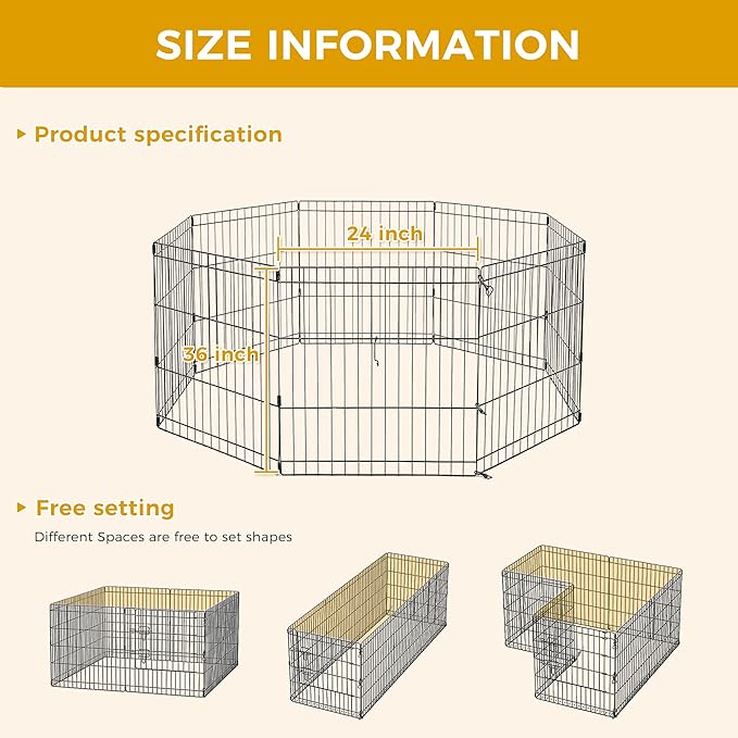 PAWZ Road Dog Playpen Foldable Metal Dog Fence Outdoor/Indoor Use Portable Design for RV and Camping- 8 Panels (24" Wide Each), 36 inch Height for Small Dogs Puppy Large Dogs