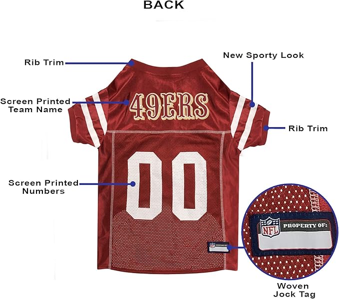 Pets First NFL San Francisco 49ers Dog Jersey, Size Large, Football Shirt Costume for Pet, Dog Sports T-Shirt, NFL Team Clothing for Cats, Licensed Pet Apparel Available in 7 Sizes and 32 Teams