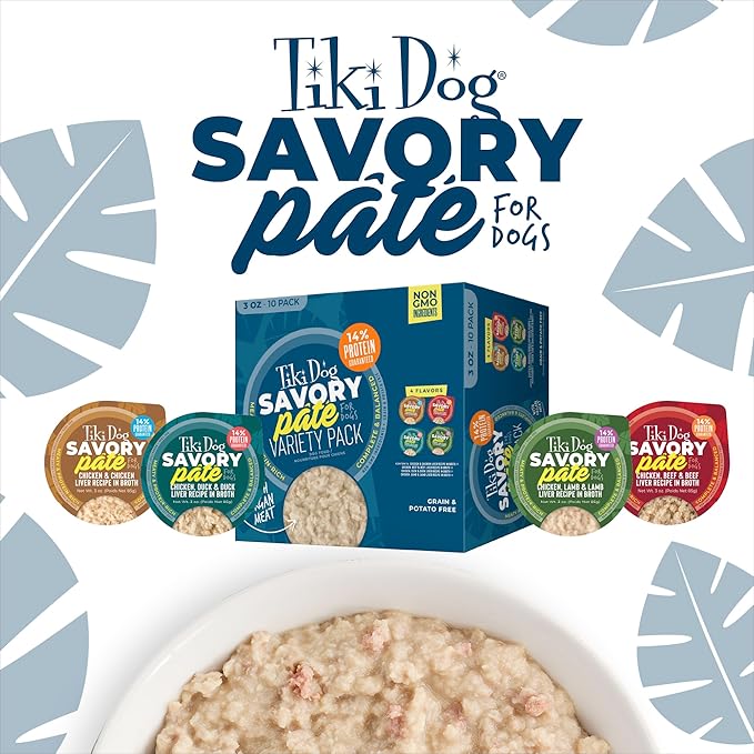 Tiki Dog Savory Paté Wet Dog Food, Variety Pack, 3 oz. Cup (10 Count)