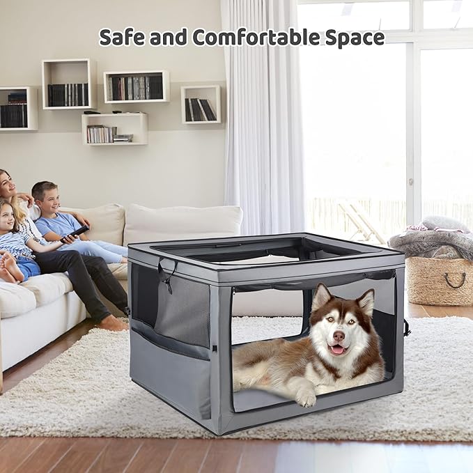 Portable Dog Crate Soft Dog Crate 22",30",36",42" Foldable Basic Dog Crates Easy Set-up, Light, Sturdy, Comfy，Collapsible Crate for Home and Travel (42Inch)