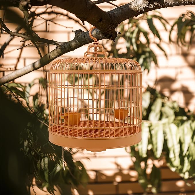 Yardwe Hanging Bird Cage for Small Parakeets and Parrots Plastic Dome Top Small Animal Cage with Handle Ornament for Pet Birds