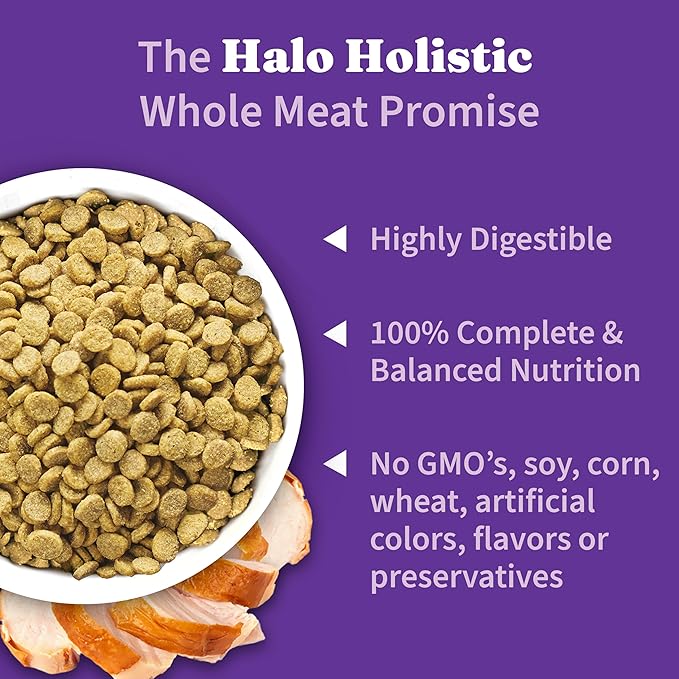Halo Holistic Dog Food Cage Free Turkey & Sweet Potato Formula, Grain Free Dry Dog Food, for Healthy Weight Support, Kibble for Adult Dogs, 10 lb Bag