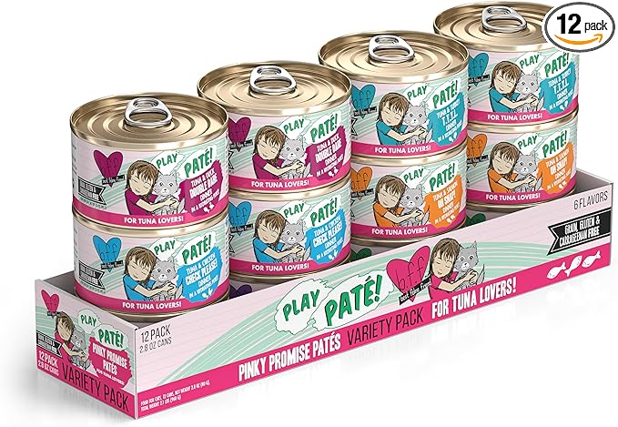 Weruva B.F.F. Play - Best Feline Friend Paté Lovers, Aw Yeah!, Pinky Promise Patés! Variety Pack, 2.8oz Can (Pack of 12)