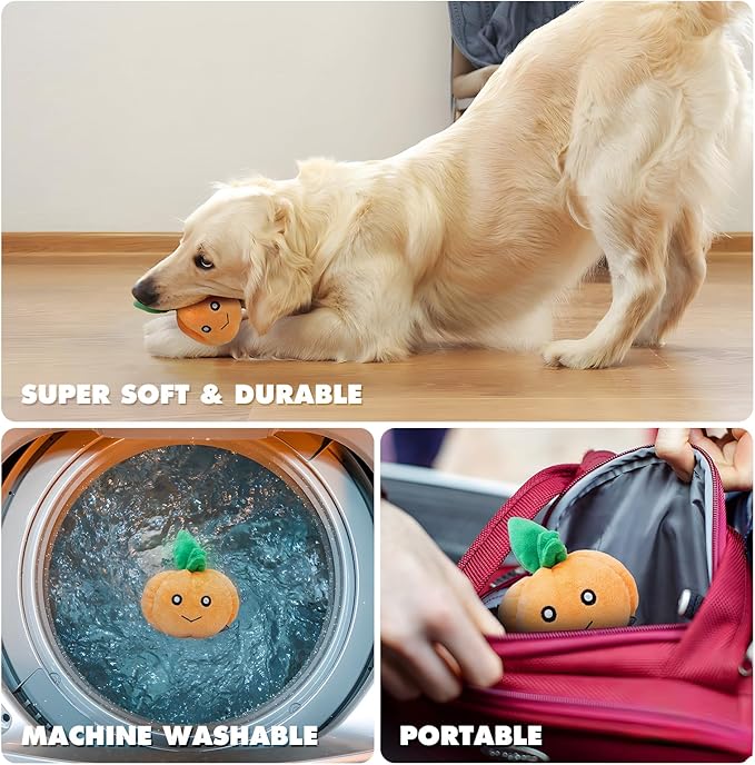 7" Squeaky Plush Toy for Puppies Small Dogs Self Etertainment Washable Soft Made [PET ONLY] (Little Pumpkin)