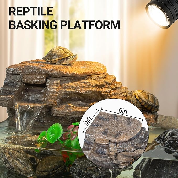 REPTIZOO Turtle Tank Filter, 120GPH Turtle Filter Basking Platform with Detachable Bridge for Climbing Ramps and Diving, Quiet Aquatic Reptile Filter Keeps Water Clean, Terrarium Decor