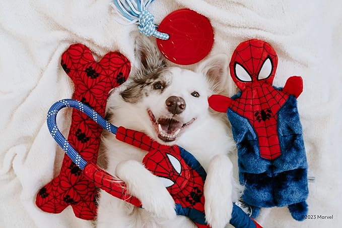 ZippyPaws Marvel Jigglerz - Durable Crinkle Dog Toy, Interactive Squeaky Toy for Boredom, Plush Stuffing-Free Puppy Toys - Spider-Man Bone