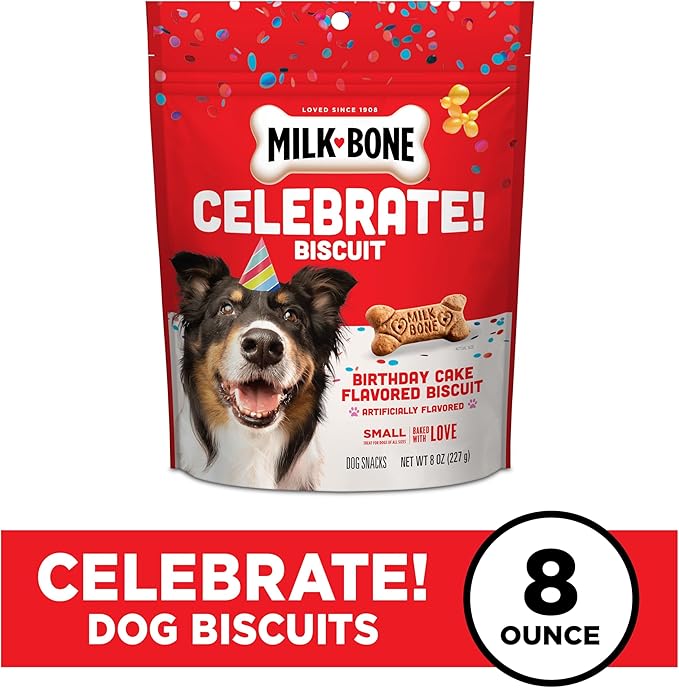 Milk-Bone Celebrate Birthday Cake Artificially Flavored Biscuits, Small Dog Treats, 8 oz. Bag