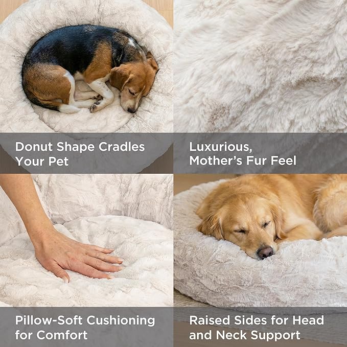 Best Friends by Sheri The Original Calming Donut Dog Bed for Small Dogs up to 25 lbs, Lux Faux Fur, Mink Dark Gray, 23" x 23"