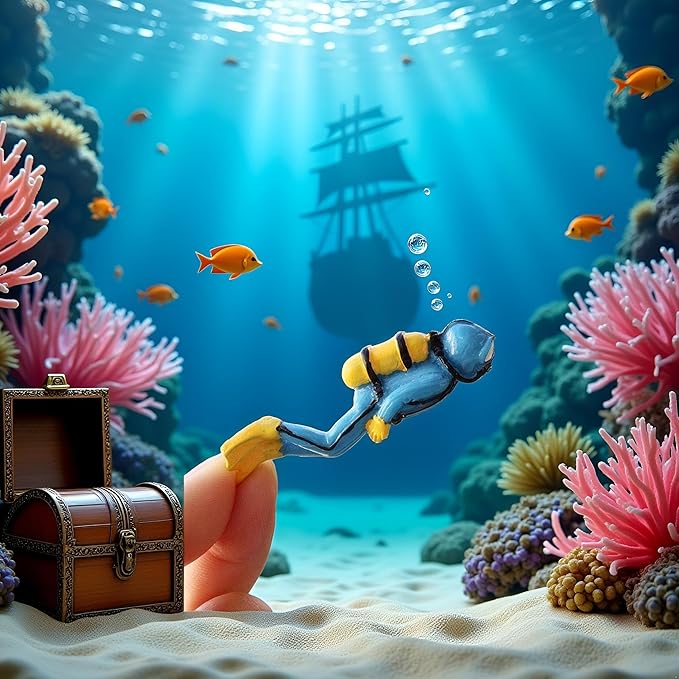 Blue Miniature Divers Figurines, Cute Lifelike Resin Divers Treasure Box Ornament Aquarium Decoration Micro Landscape DIY Accessories Fish and Aquatic Pets(Diver)