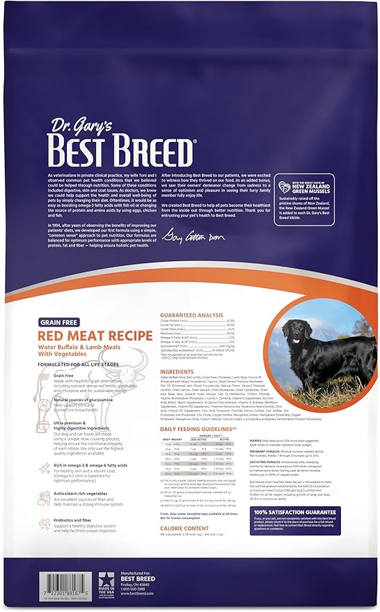 Dr. Gary's Best Breed Grain Free Red Meat Recipe Slow-Cooked in USA [Natural Dry Dog Food for All Breeds and Sizes] - 26lbs., Dark Brown