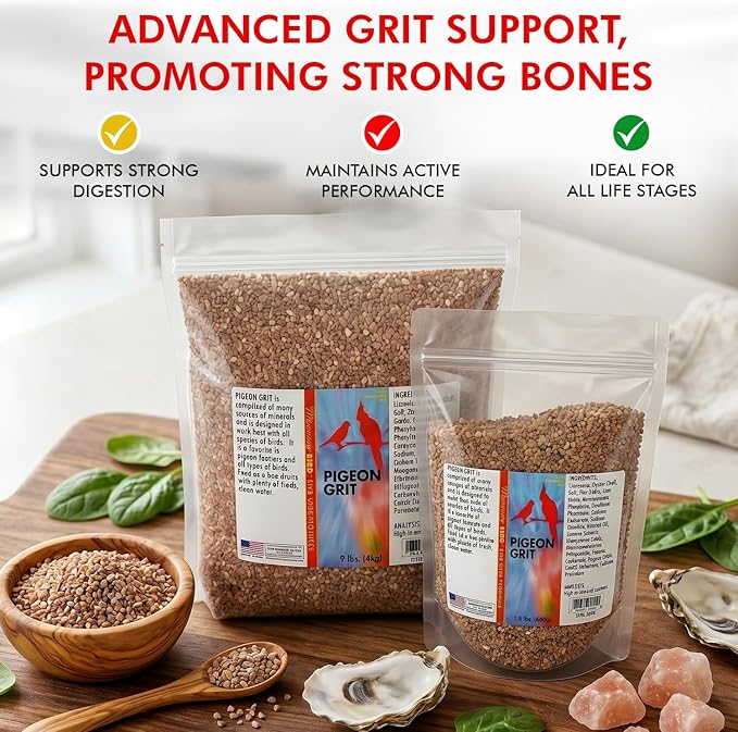 Morning Bird Pigeon Grit - Healthy & Nutritious Pigeon Food to Support Strong Muscles & Bones for Grit Eating Birds - Supports Digestion & Packed with Essential Minerals 9 lbs