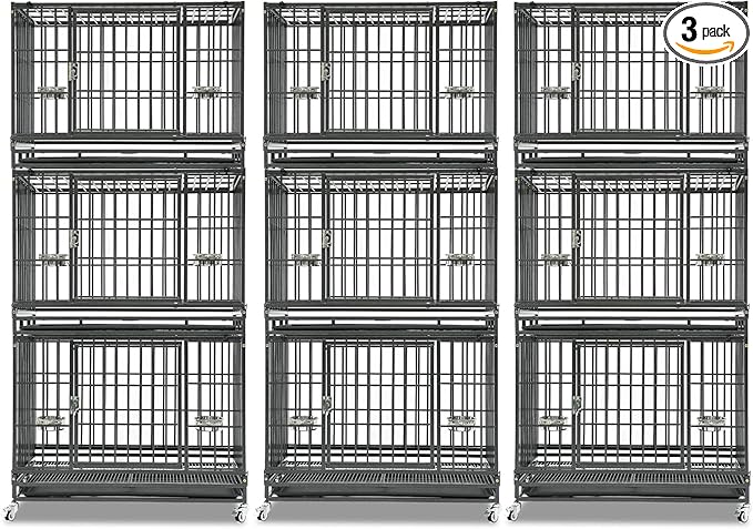 Homey Pet 3 Pack Three Tiers 37 Inch Dog Crate, Escape Proof Dog Cage Kennel Indoor with Top Access and Lockable Wheels, Removable Tray, Heavy Duty Dog Crates for Medium/Small Dogs