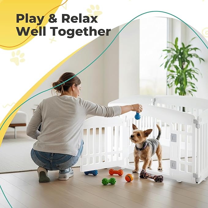 24" Plastic Dog Playpen 4-Panel Durable Pet Playpen for Puppies & Small/Medium Dogs, Portable & Foldable Pet Fence with Secure Locking Door, White
