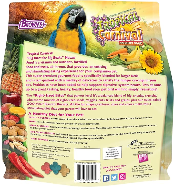 Tropical Carnival Brown’s Gourmet Macaw Bundle Gourmet Macaw Big Bites Food for Big Beaks 5lb and Fruit & Nut Big Bites Treats. 10oz