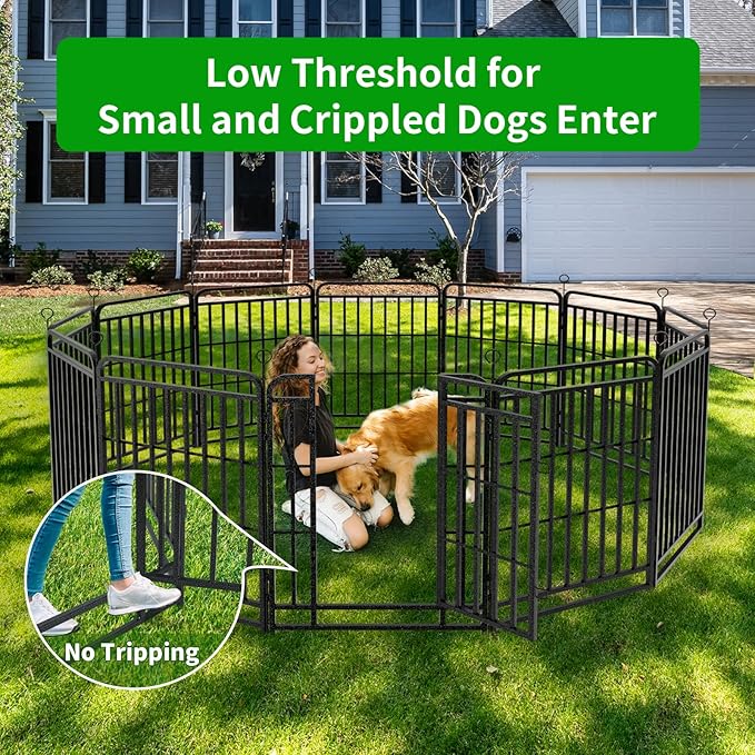 Kfvigoho Heavy Duty Dog Playpen: 16 Steel Panels 40" Height, Square Steel Pipe with Reinforced Crossbars, 36FT 103 Sq.ft Portable Fence for Yard RV Camping, Snowy Black