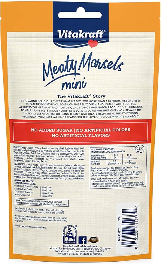 Vitakraft 3 Pack of Chicken Mini Meaty Morsels Dog Treats, 1.69 Ounces Each, with Beef and Carrots