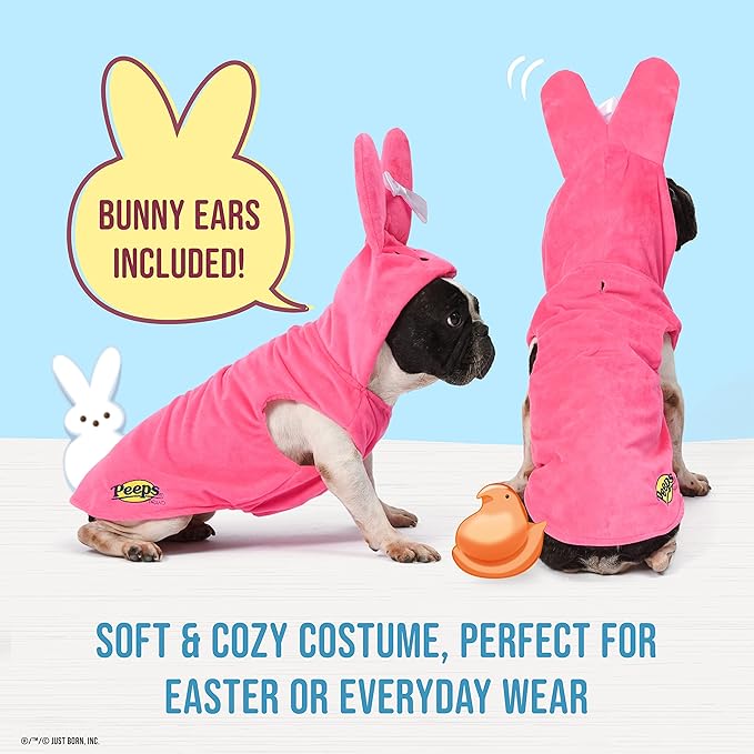 Peeps for Pets Officially Licensed Pink Bunny Dog Costume with Bow - Easter Dog Hoodie Costume, 100% Polyester Pull-Over Style, Size Small