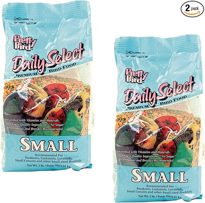 Pretty Bird Daily Select Premium Bird Food for Small Birds, Parakeets and Cockatiels, 2 lb Bags, 2 Pack