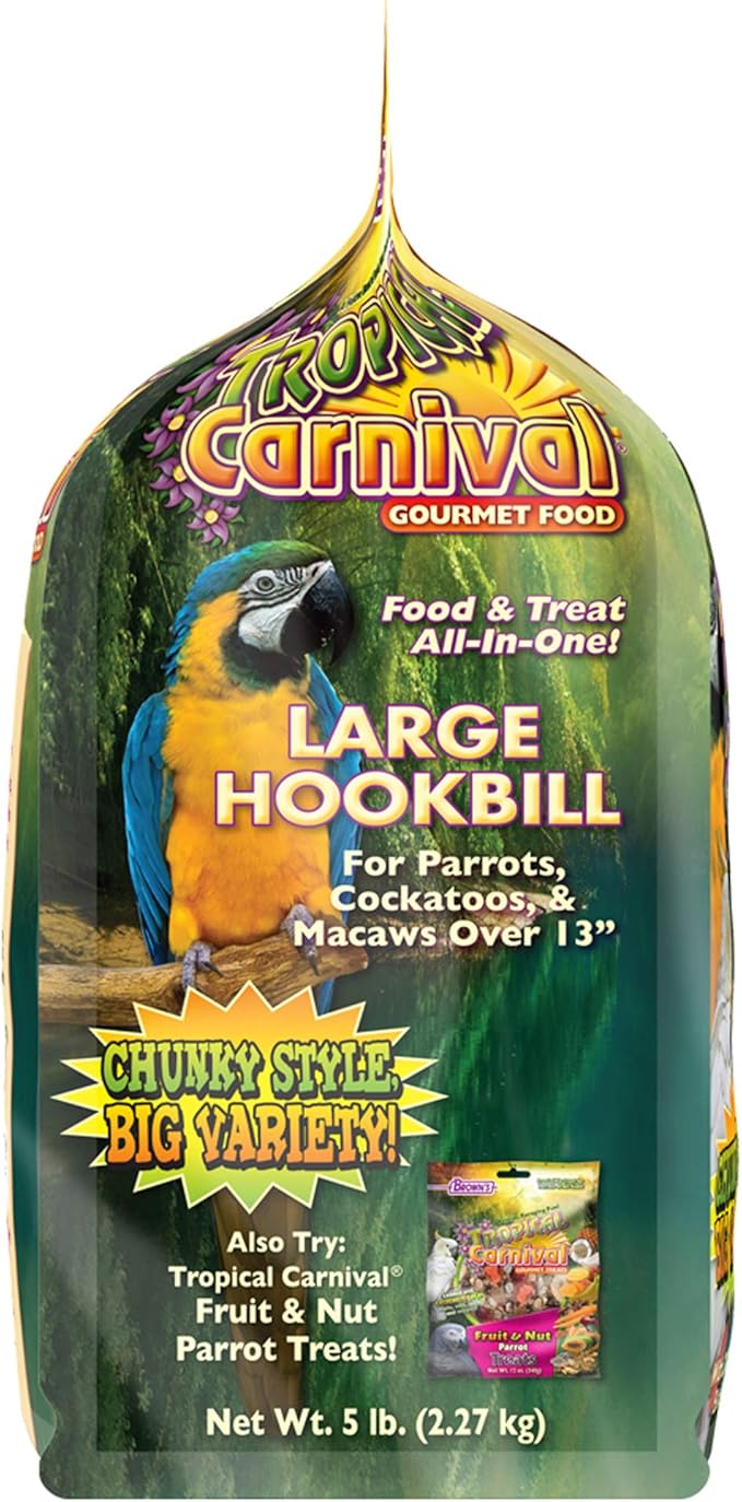 F.M. Brown's Tropical Carnival Gourmet Large Hookbill Food for Parrots, Cockatoos and Macaws Over 13", Vitamin-Nutrient Fortified Daily Diet, 5lb