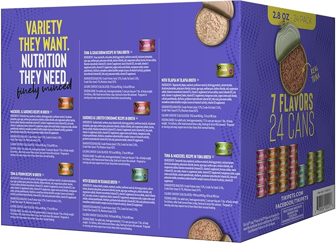Tiki Cat Fish Favorite Pate, Ultimate Variety Pack, 24 Servings of 7 Delicious Recipes, Wet Cat Food Mega Pack, 2.8 oz. Can (24 Count)