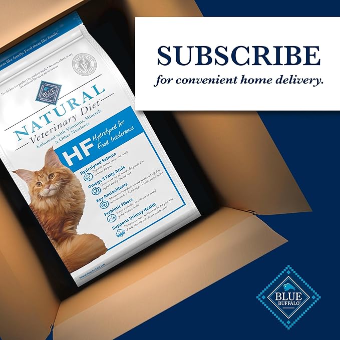Blue Buffalo Natural Veterinary Diet HF Hydrolyzed for Food Intolerance Dry Cat Food, Veterinarian Prescription Required, Salmon, 7-lb. Bag