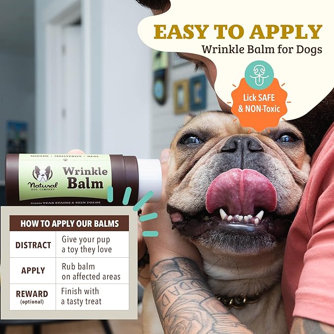 Natural Dog Company Wrinkle Balm for Dogs – Dog Wrinkle Balm for Skin Folds, Facial Creases & Wrinkles, Lick-Safe Wrinkle Cream for Bulldogs, Pugs & Bully Breeds, Daily Skin Care, 0.15 oz Stick