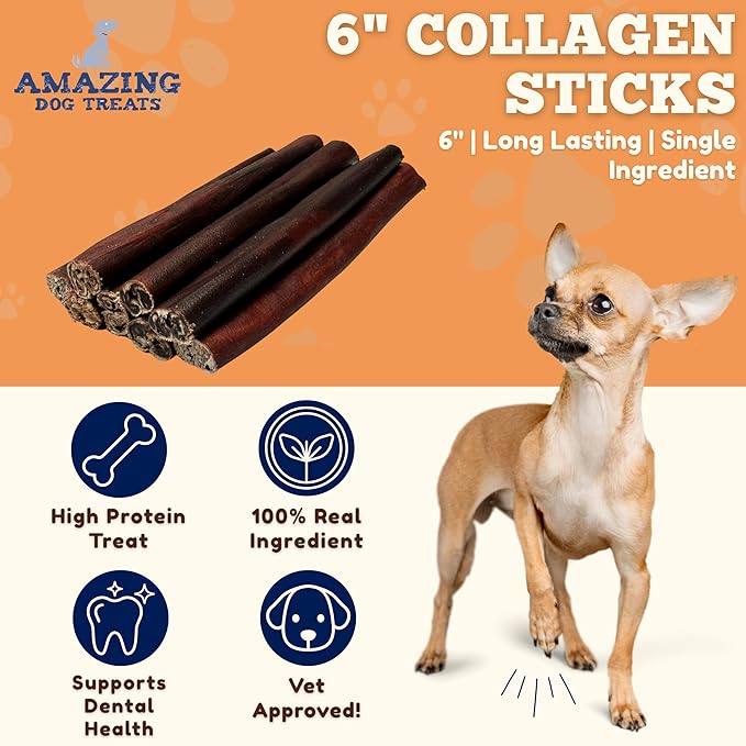 Amazing Dog Treats 6 Inch Collagen Stick - (15 Count)- Collagen Sticks for Dogs - No Hide Dog Bones