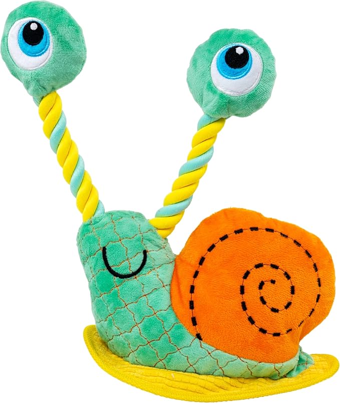 KONG Bendeez Dog Toy – Durable Plush with Rope, Flexible Twistable Design, Squeaker for Interactive Play, Large Size for All Dogs (Snail)