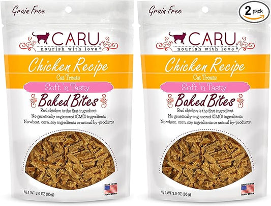 Caru - Soft ‘n Tasty Baked Bites - Chicken Bites Cat Treats - Flavorful All-Natural Treats - 3 oz. (Pack of 2)