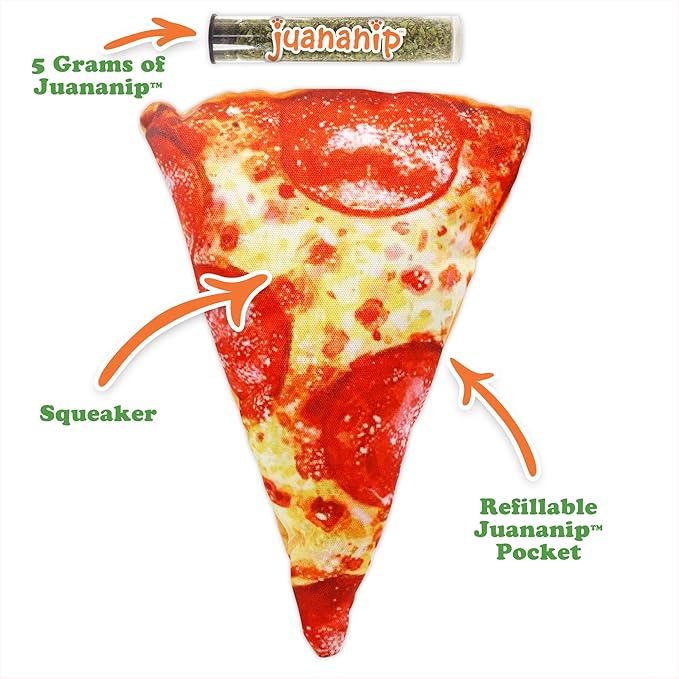 Doggijuana Refillable Juananip Toy Bundle | Pizza Bundle | Funny Dog Toy Plush with Catnip and Refill | Calming Aid for Dogs | Interactive Chew Toy for Play