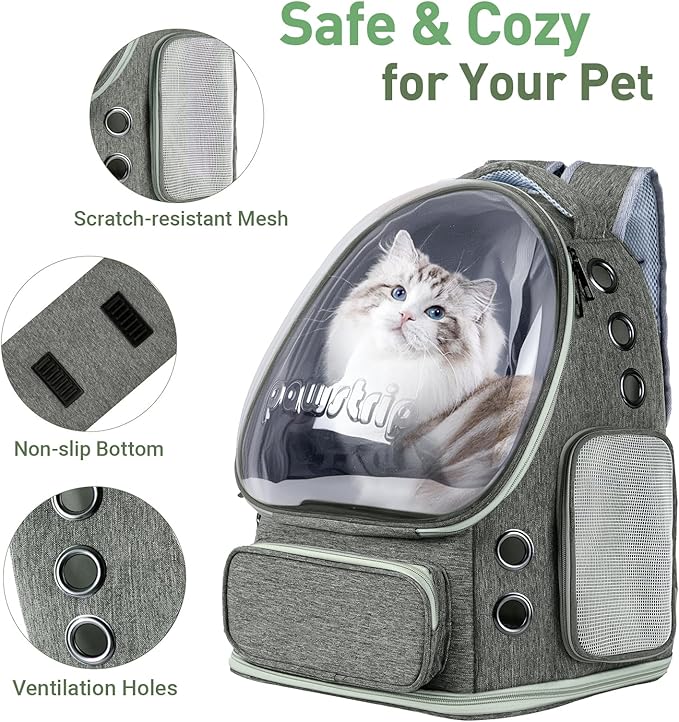 Cat Backpack Carrier with Large Space Bubble Window, Airline Approved Breathable Pet Carrier for Small Dogs Cats up to 15lbs, Foldable for Travel Hiking & Outdoor Use