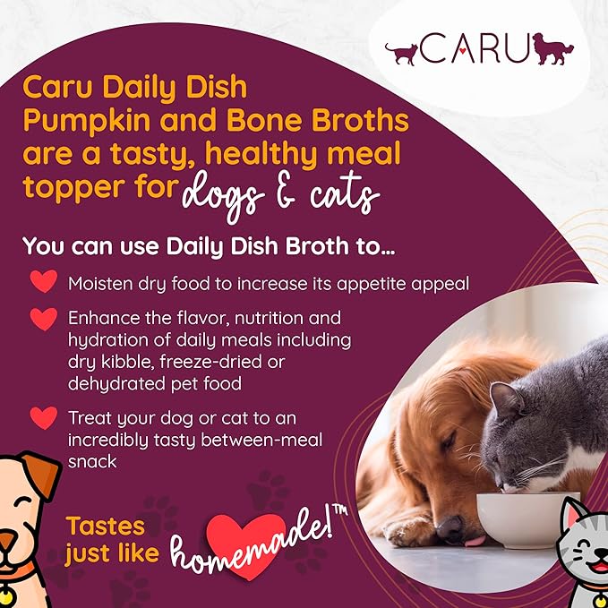 Caru - Daily Dish Pumpkin Broth Meal Topper for Dogs & Cats - Savory Pour-Over Broth - 1.1 lbs. (Pack of 2)