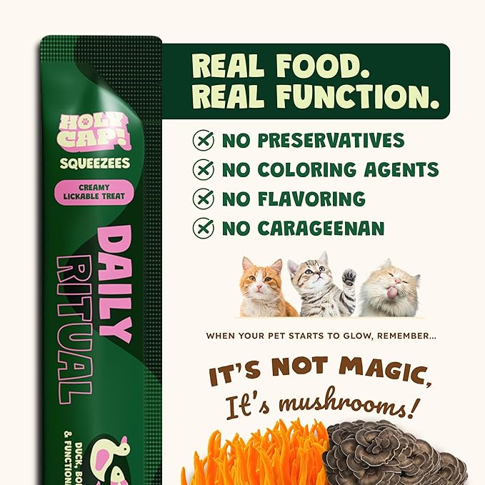 Daily Ritual Grain-Free Lickable Cat Treats, 5 Squeezable Purée Tubes (0.5 oz Each), Duck & Tuna Flavor, Creamy Cat Purée with Clean Ingredients, Hand-Fed Treat or Meal Topper