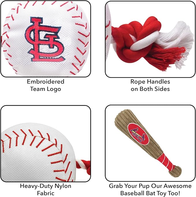 MLB SAINT LOUIS CARDINALS Baseball Rope Toy for DOGS & CATS. Tough nylon, Sporty Baseball Design, Heavy-duty ropes with Inner SQUEAKER