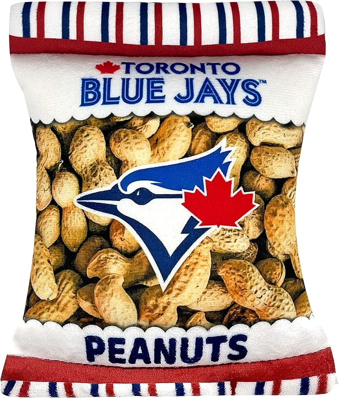 MLB Toronto Blue Jays Plush Peanuts Snack Toy for Dogs & Cats with Embroidered Team Name & Logo with Inner Squeaker