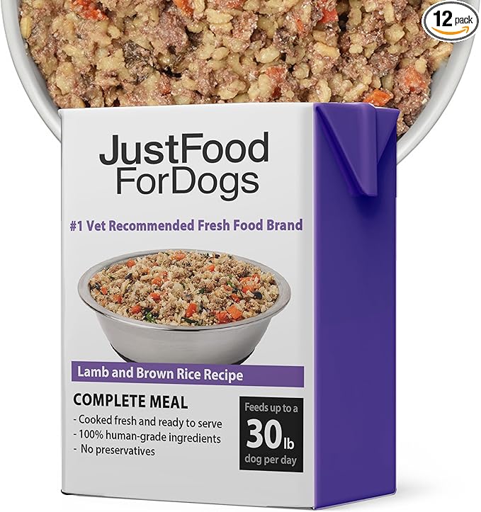 JustFoodForDogs Pantry Fresh Wet Dog Food, Complete Meal or Dog Food Topper, Lamb & Brown Rice Human Grade Dog Food Recipe - 12.5 oz (Pack of 12)