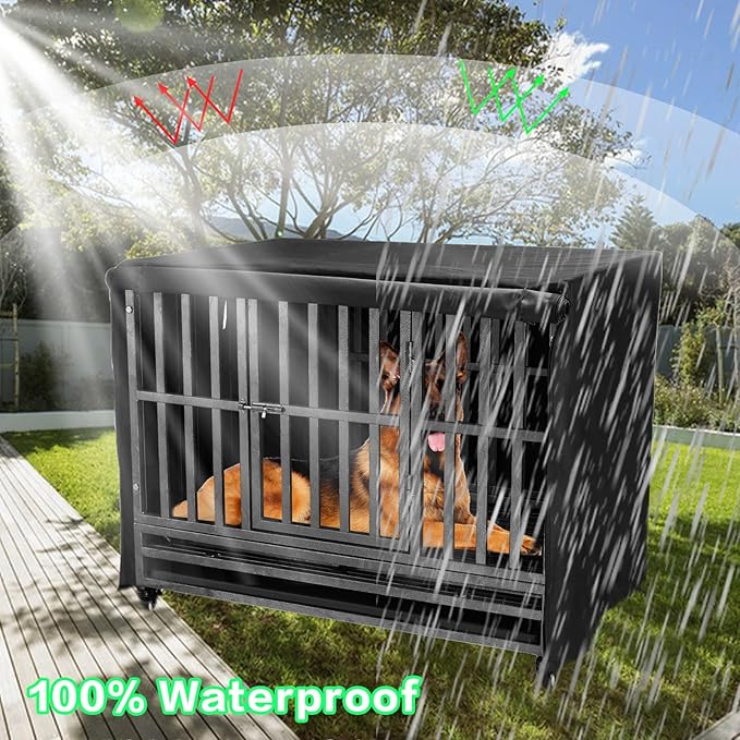 48 inch Heavy Duty Dog Crate Cover Durable 600D Oxford Fabric Dog Kennel Cover Soundproof Waterproof Sunshade Fit For Wire Dog Cage Covers With Breathable Side Window( Only Covers)