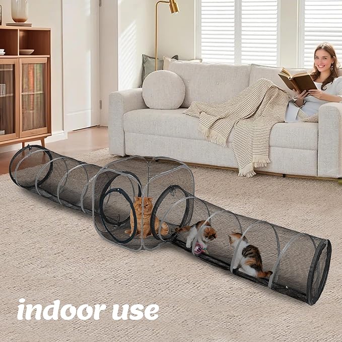 2 Connectable Large Cat Tunnels and 1 Portable Mesh Cube for Indoor and Outdoor, Durable Enclosed Outdoor Pet Playpen for Cats,Puppy and Small Animals to Play, Jump and Sleep Safely