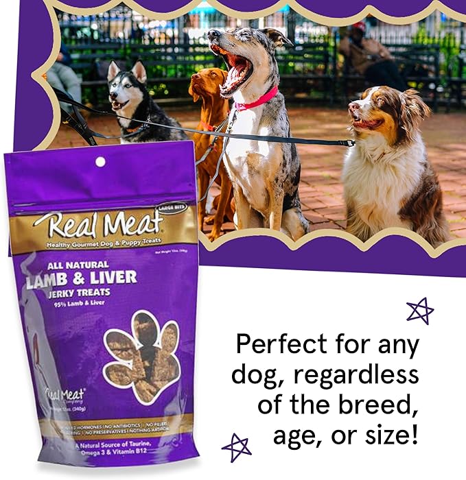 Real Meat Dog Treats - Three 12oz Bag of Bite-Sized Air-Dried Lamb & Liver Jerky for Dogs - Grain-Free Jerky Dog Treats Made up of 95% Quality, Free-Range, Grass Fed Lamb - All-Natural Dog Treats