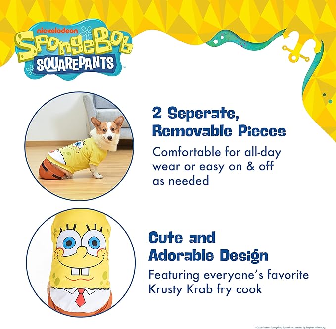 Spongebob Squarepants for Pets Halloween Tee & Shorts for Dogs - Fun and Cute Halloween Costumes for Dogs - Officially Licensed Spongebob Squarepants Pet Products, Spongebob Dog Outfit Medium,Yellow