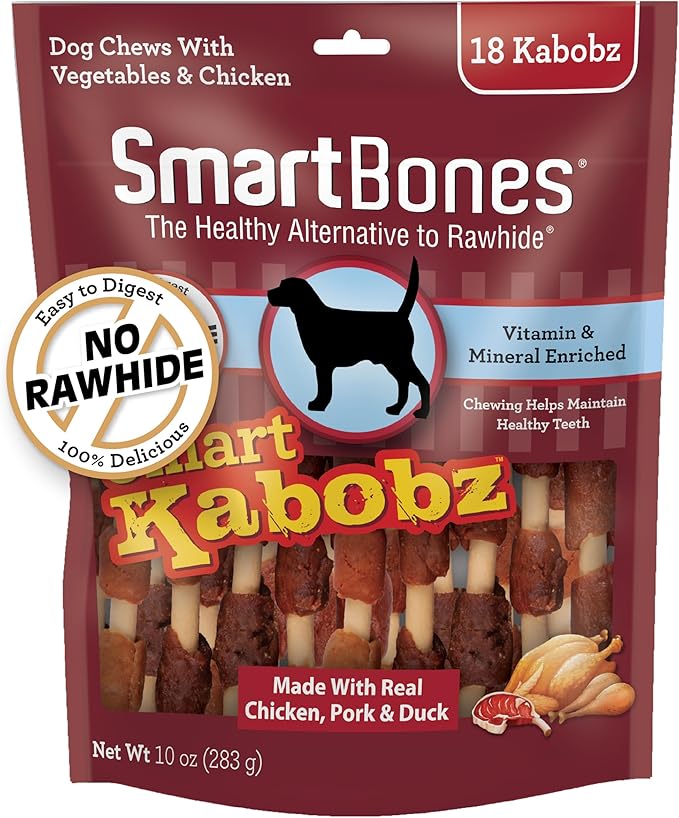 SmartBones Smart Kabobz With Real Chicken, Pork and Duck, Rawhide-Free Chews for Dogs, 18 Count