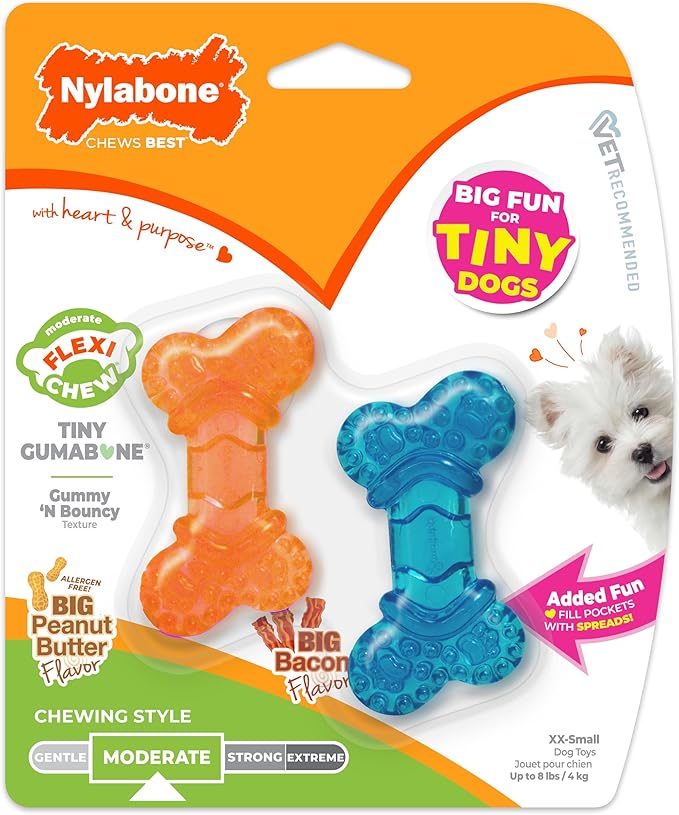 Nylabone Moderate Chew Flexi Chew Bone Peanut Butter & Bacon XX-Small/Tiny (2 Count)
