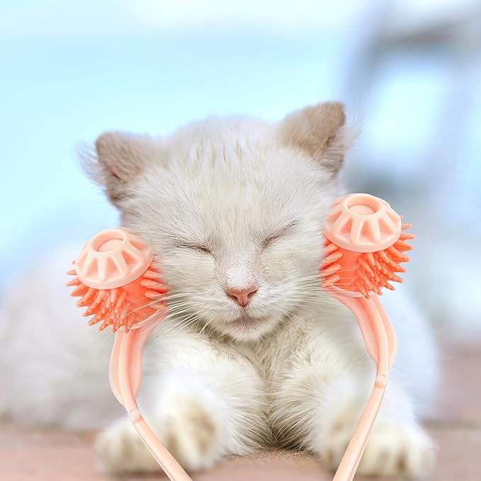 Cat Massager Roller 10x1.57 Inch For Medium to Large Adult Cats, Silicone Grooming Tool Relaxer Pink Stick with Pink Massage Face Thin Scroll Wheel for Indoor Dog Head's Pet