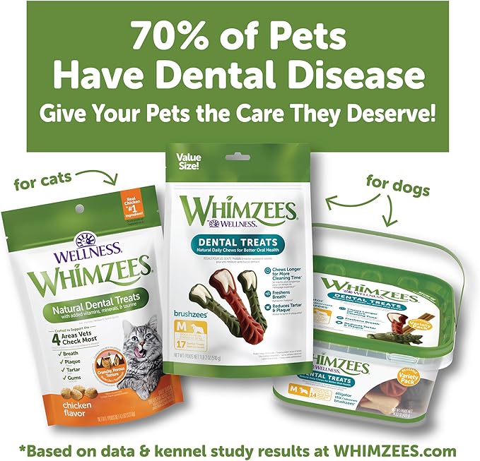 Whimzees Wellness Cat Dental Treats,Chicken and Salmon Flavor,(4.5 Ounce Bag),(Pack of 2)